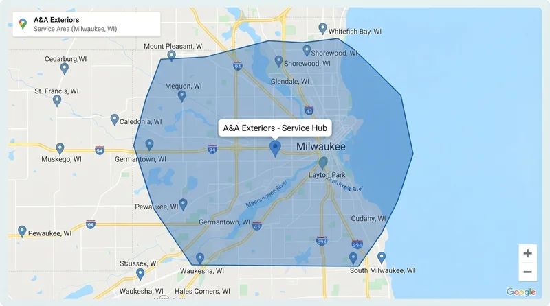Service Area Map for A&A Exteriors